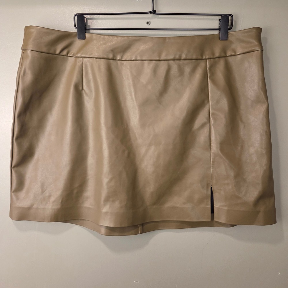 The Drop Women's Faux Leather Mini Skirt Khaki Green Size 2X